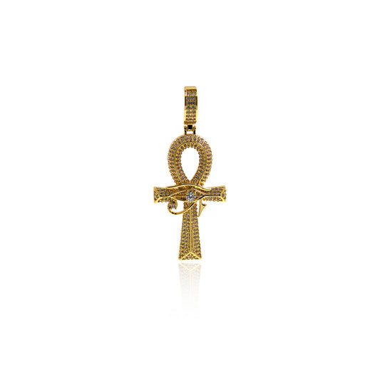 18K Evil Eye Cross Pendant Necklace, Religious Accessories 54x22mm