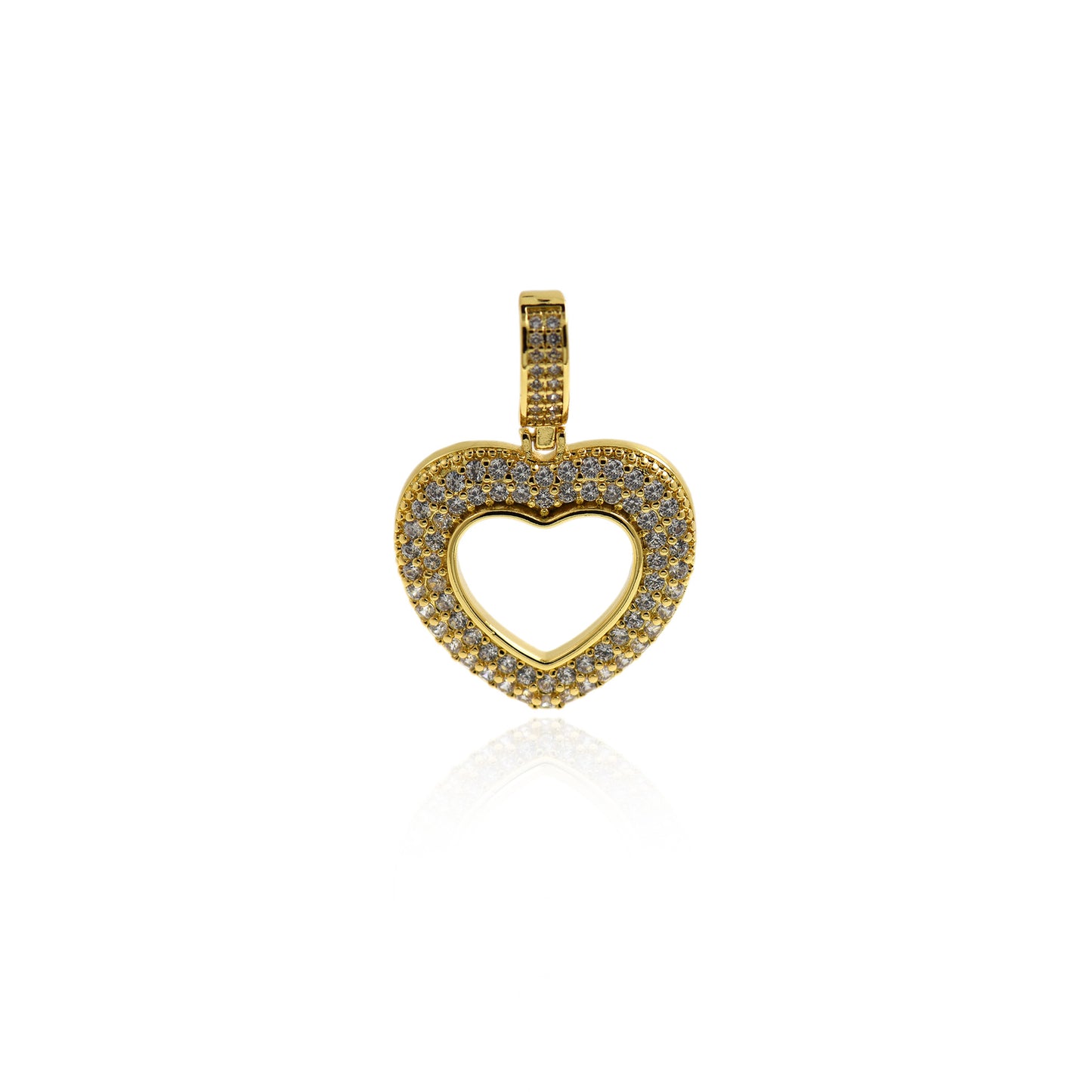 18K Micro-Pave Hollow Heart Pendant Cubic Zirconia Pendant Suitable 37x26mm