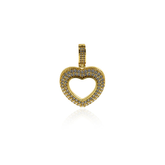 18K Micro-Pave Hollow Heart Pendant Cubic Zirconia Pendant Suitable 37x26mm