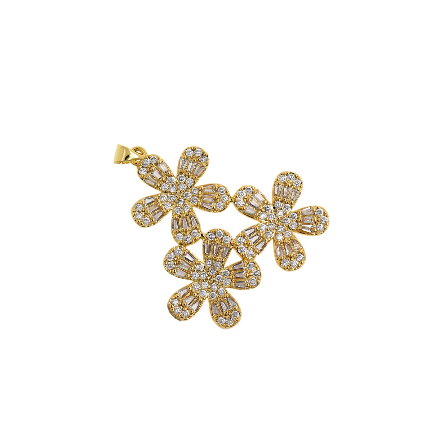 Micro Pave CZ Flower Pendant, Cubic Zirconia Pave Flower Charm 40x36.5mm