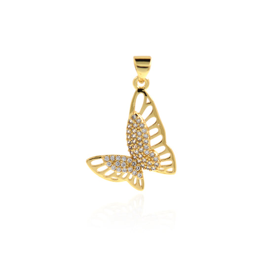 18K Paved Cubic Zirconia Butterfly Pendant 23x23mm