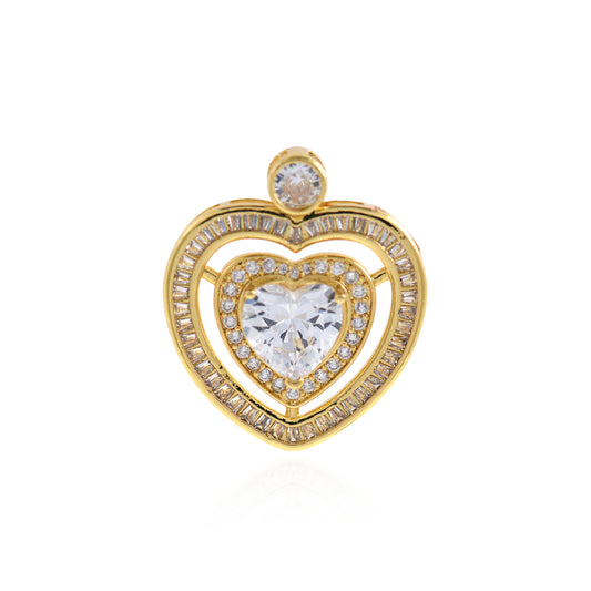 18K Shiny Heart-Shaped Zircon Necklace Pendant, Gift for Lovers 31x26mm