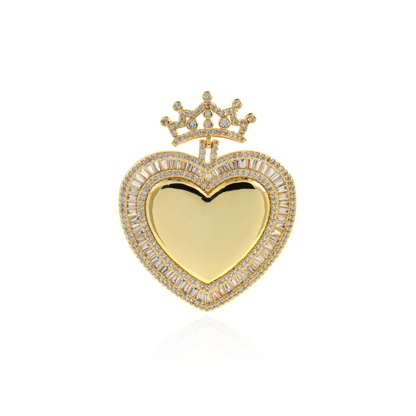 18K Queen's Heart-shaped Crown Zircon Necklace Pendant  50x40mm