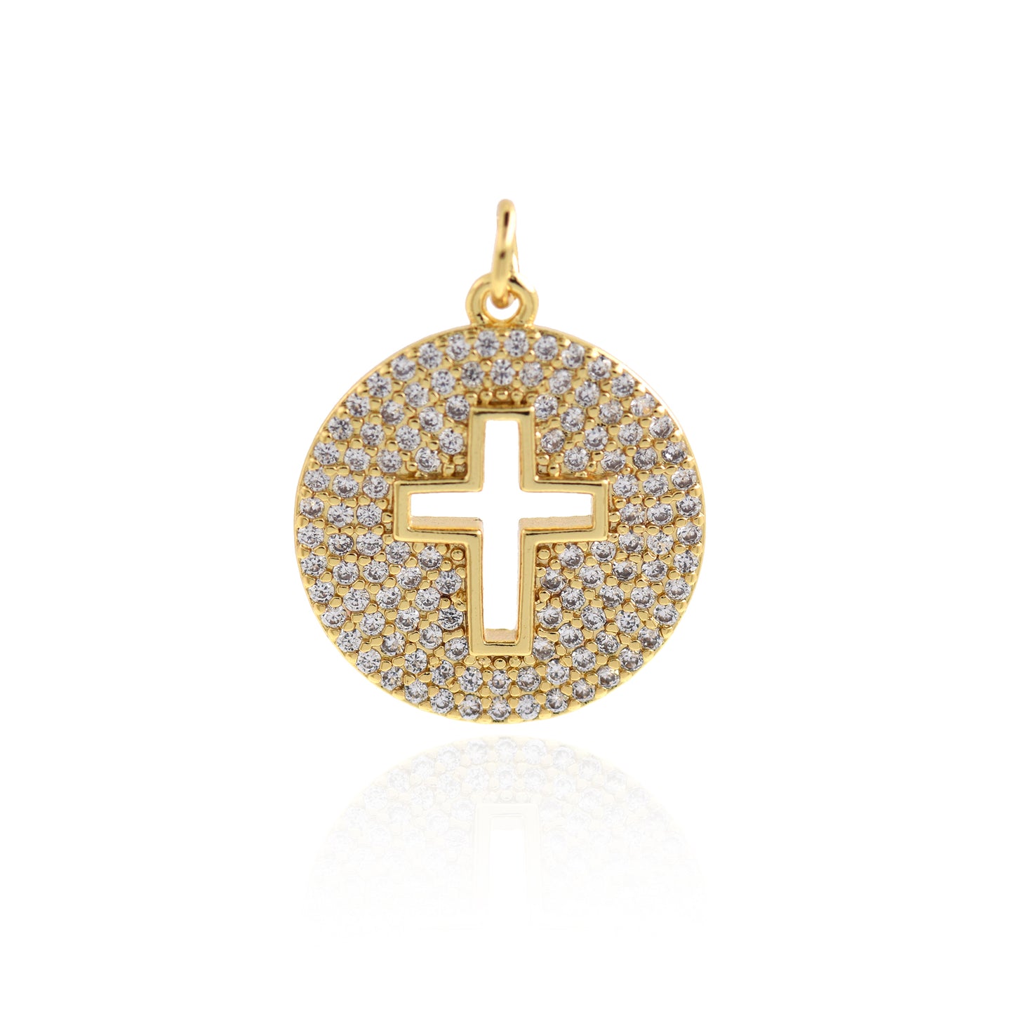 18K Gold CZ Micro Pave Cross Pendant 19mm