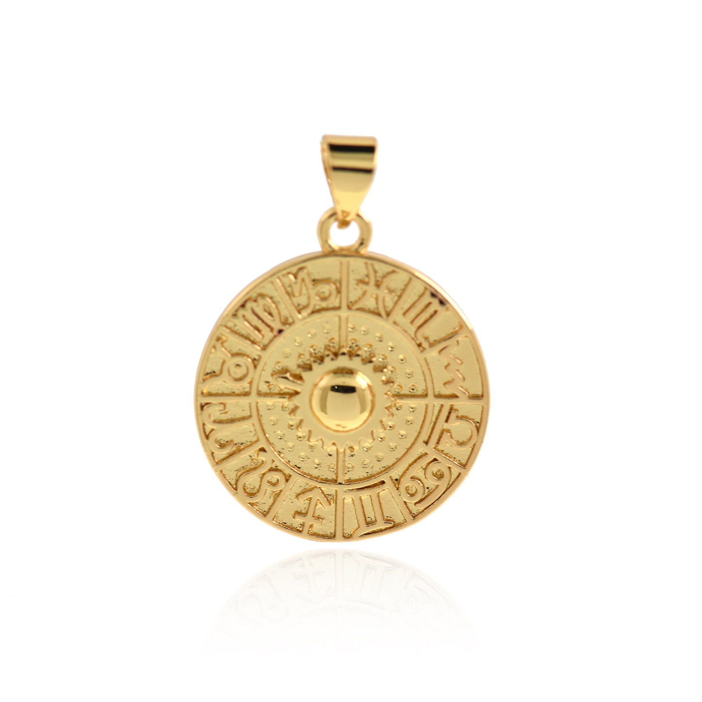 Dainty 18K Gold Zodiac Medallion Coin Disc Pendant 20mm