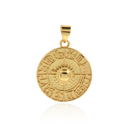 Dainty 18K Gold Zodiac Medallion Coin Disc Pendant 20mm