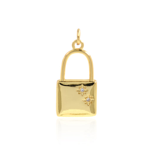 Simple 18K Lock Necklace Pendant, Polaris Zircon Charms 25x13mm