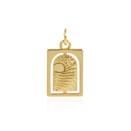 18K Moon and Sun Necklace Pendant, Mother Nature Necklace,18x11.5mm