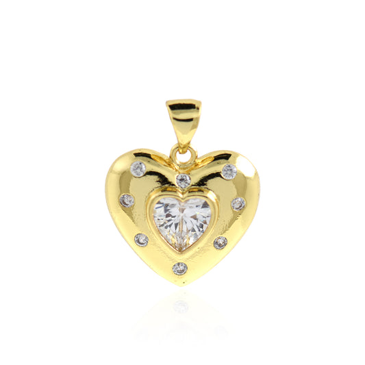 18K Heart Shaped Zircon Necklace Pendant, Lover's Gift  17.5x17mm