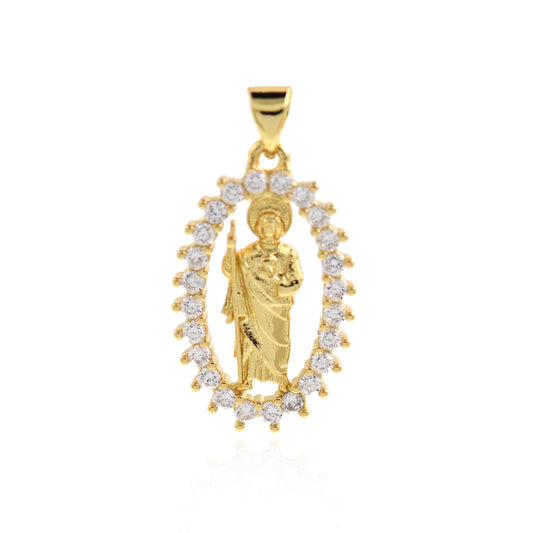 18K Gold Filled Oval Zircon Virgin Mary Pendant 25x15mm