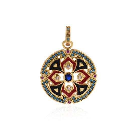 Exquisite 18K Enamel Disc Necklace Pendant 20x24mm