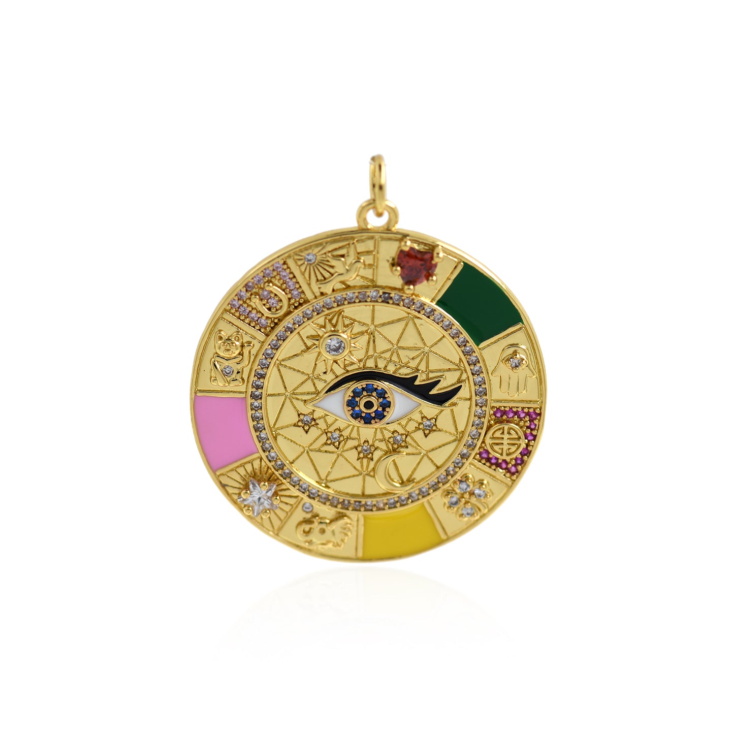 18K Exquisite Round Diversified Evil Eye Necklace Pendant 19x18mm