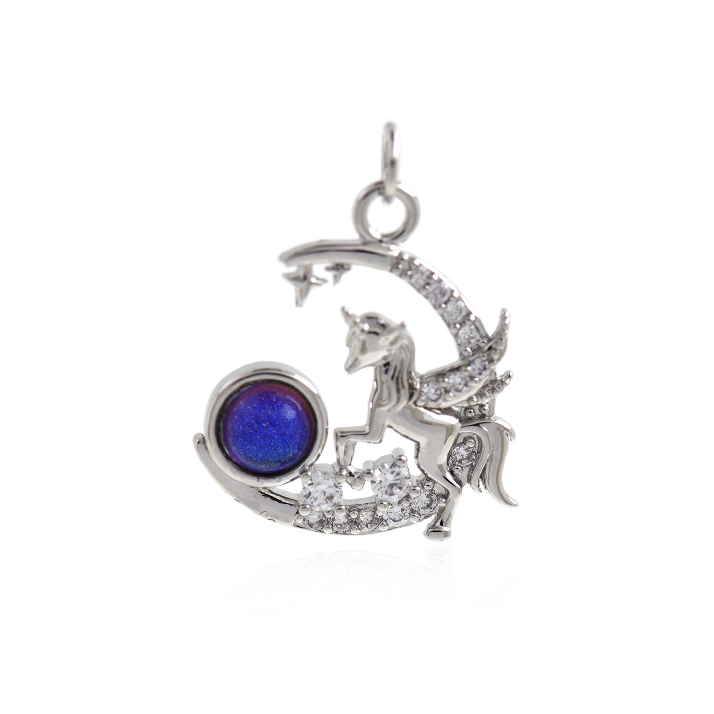 18K Gold Moon Unicorn Pendant,Gold/Silver 22x20mm