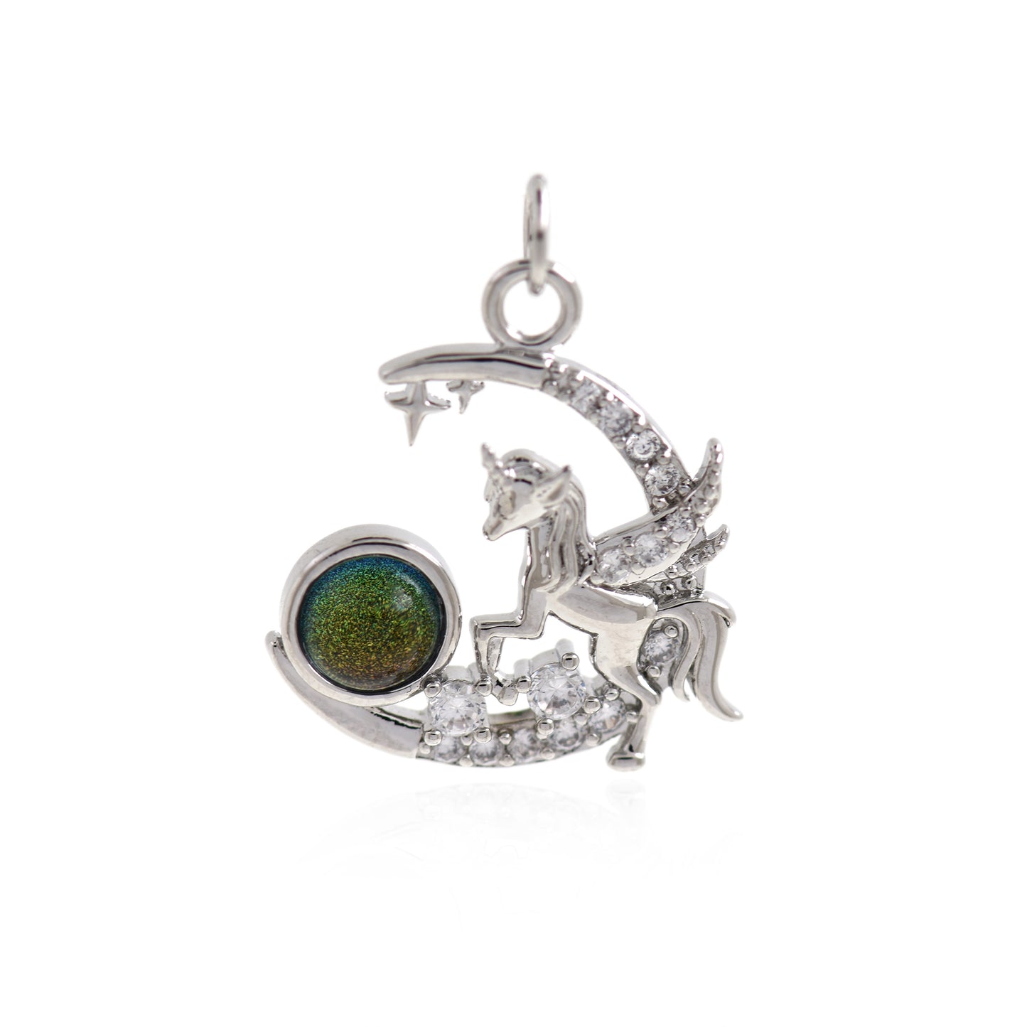 18K Gold Moon Unicorn Pendant,Gold/Silver 22x20mm