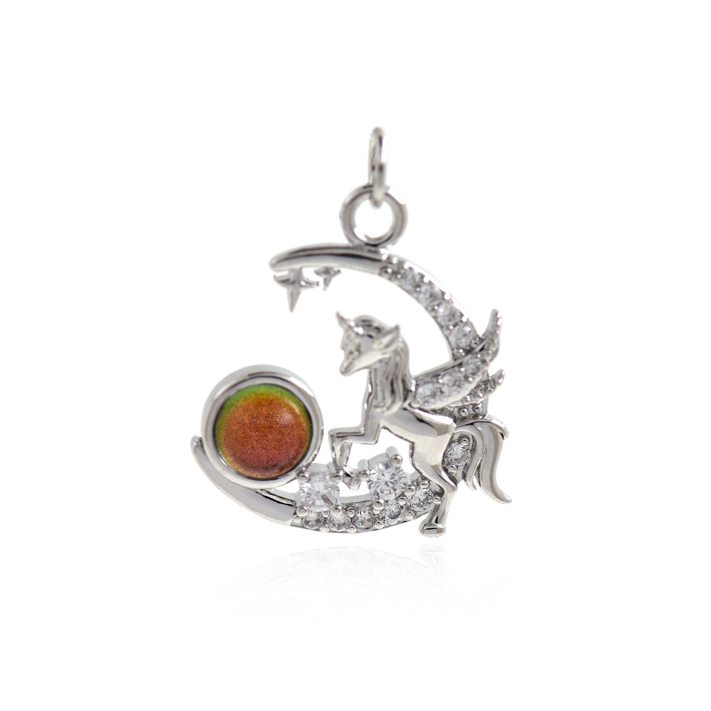 18K Gold Moon Unicorn Pendant,Gold/Silver 22x20mm