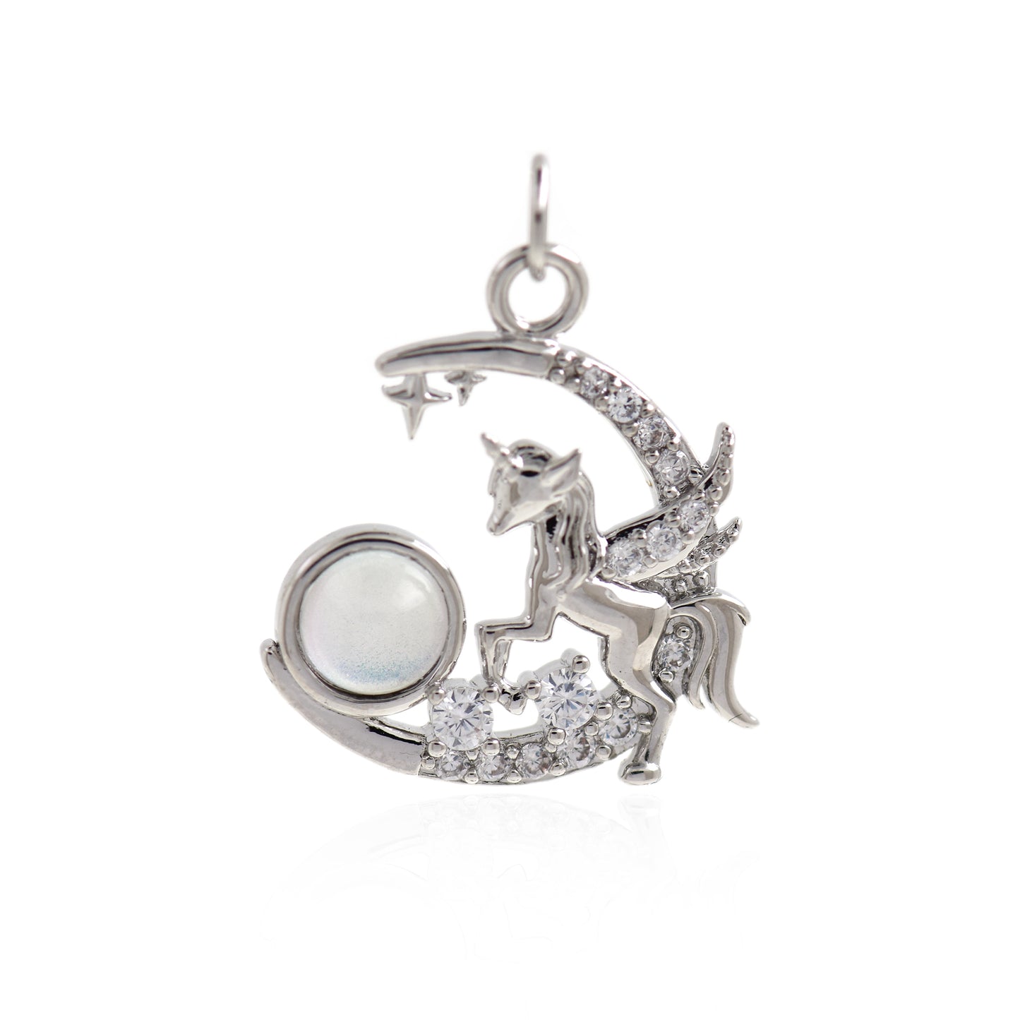 18K Gold Moon Unicorn Pendant,Gold/Silver 22x20mm