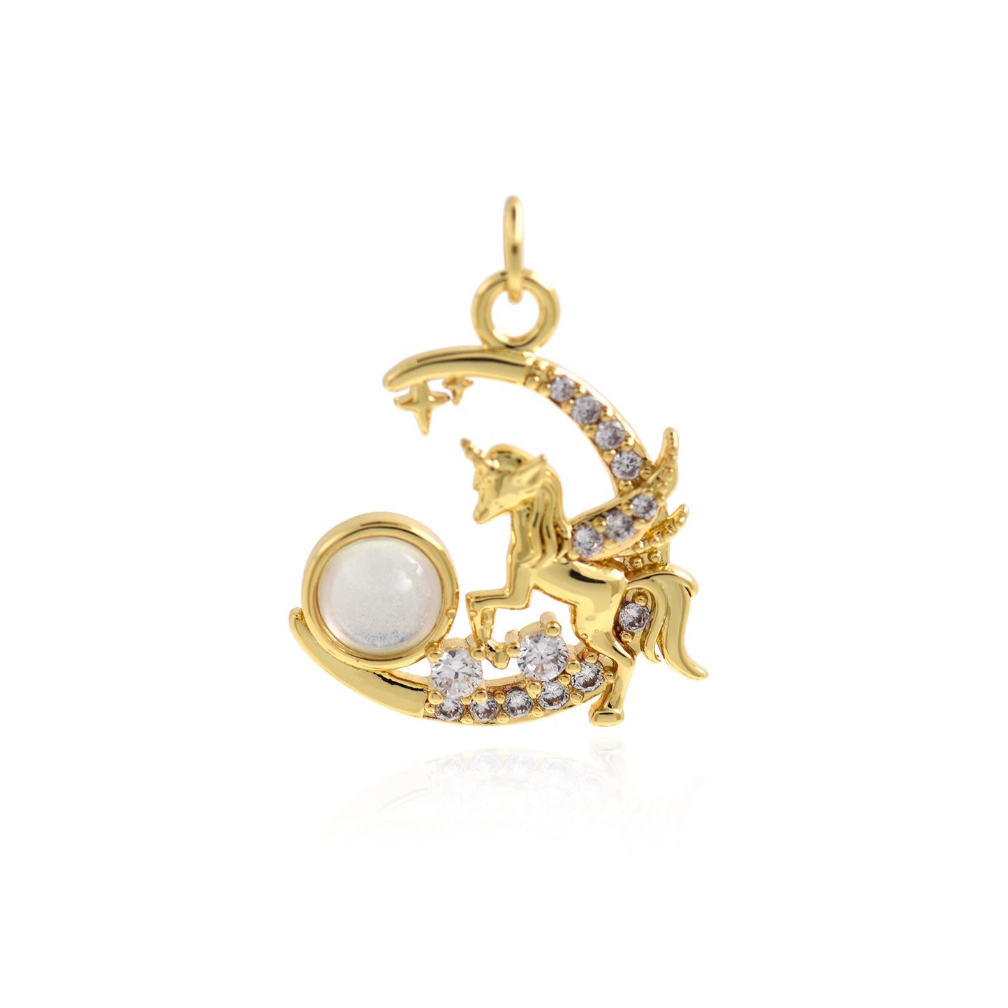 18K Gold Moon Unicorn Pendant,Gold/Silver 22x20mm