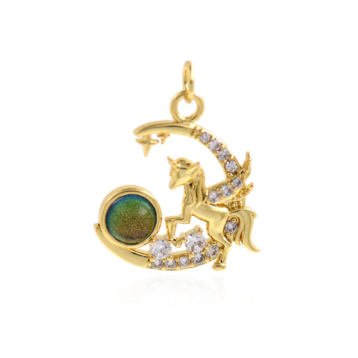 18K Gold Moon Unicorn Pendant,Gold/Silver 22x20mm