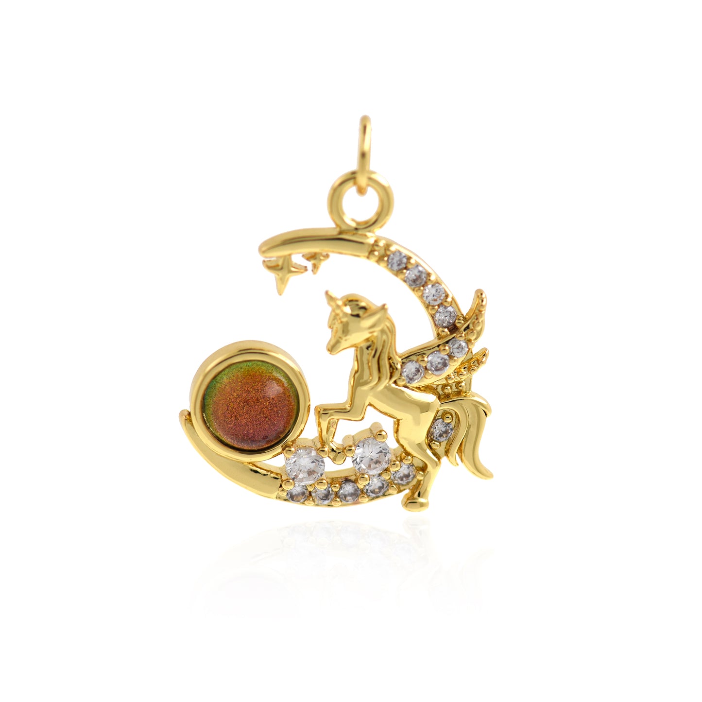 18K Gold Moon Unicorn Pendant,Gold/Silver 22x20mm