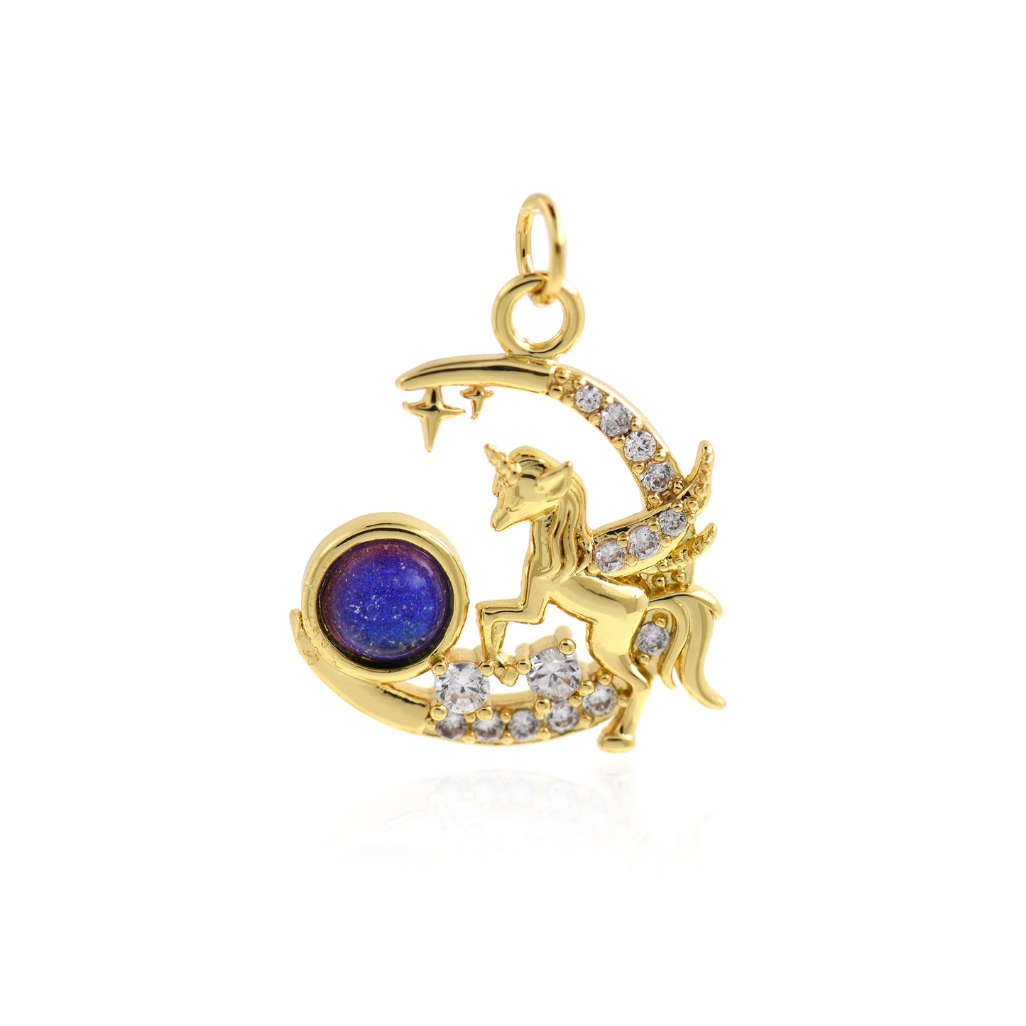 18K Gold Moon Unicorn Pendant,Gold/Silver 22x20mm