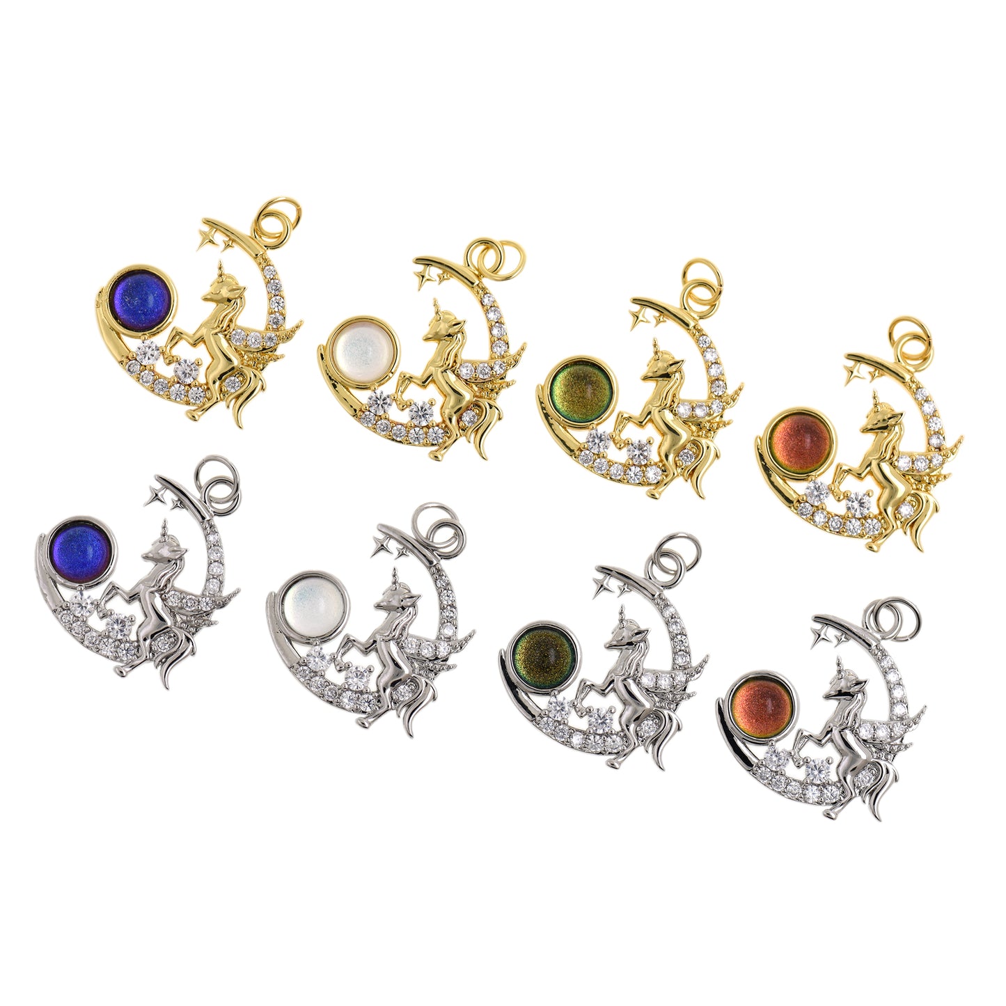 18K Gold Moon Unicorn Pendant,Gold/Silver 22x20mm