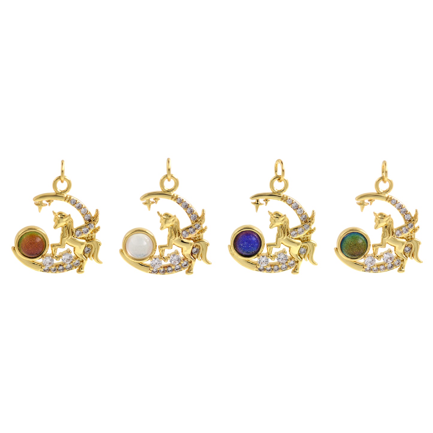 18K Gold Moon Unicorn Pendant,Gold/Silver 22x20mm