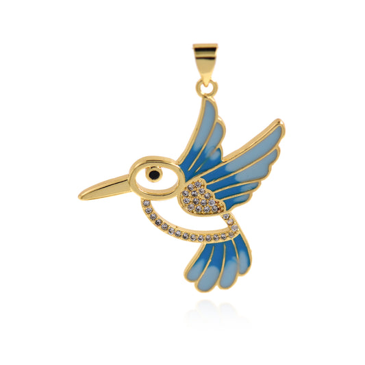 Enamel Bird Necklace Pendant • Multicolor Bird 33x27mm