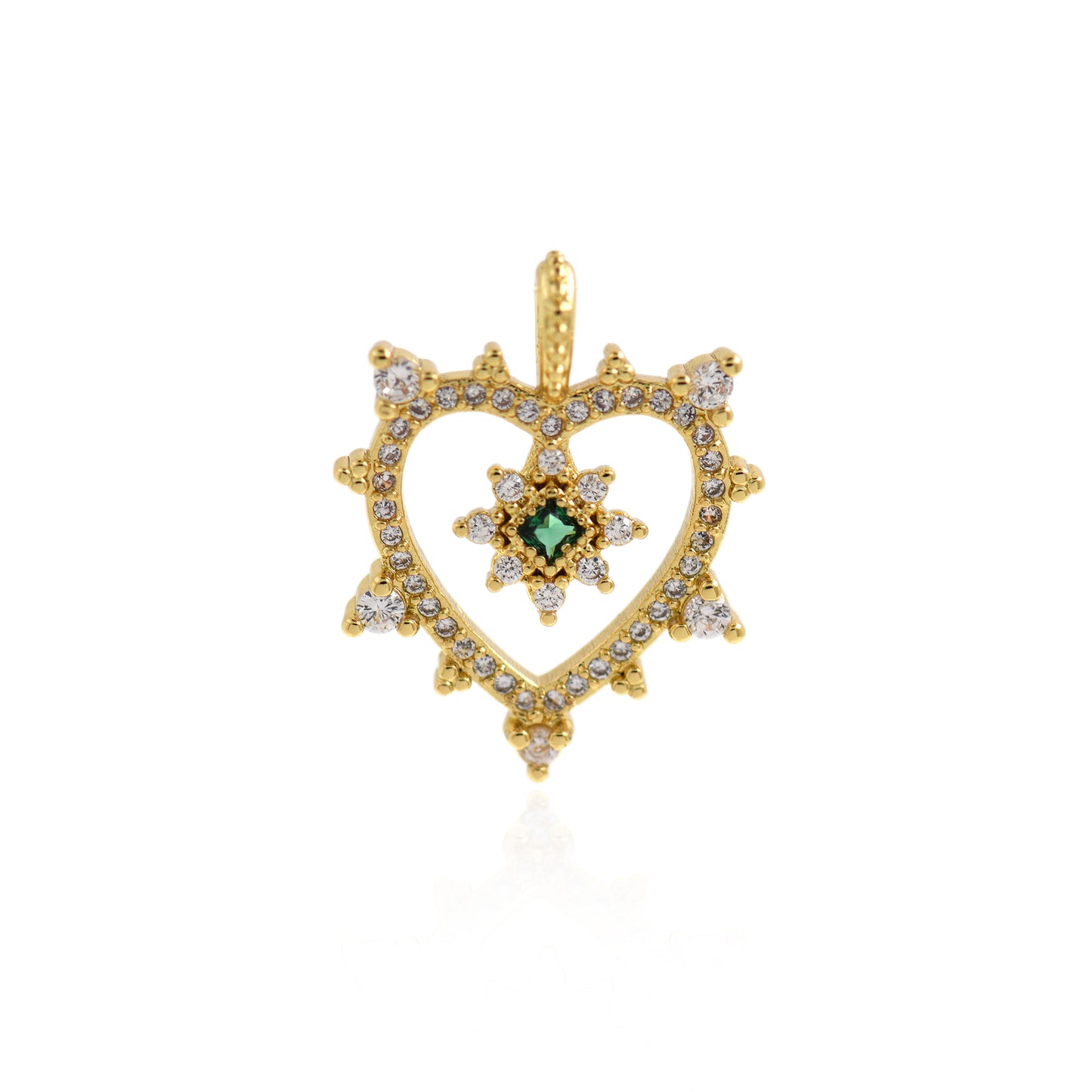 18K Gold Filled Heart North Star Pendant, Micro-Pave CZ Heart Charm 23x18mm