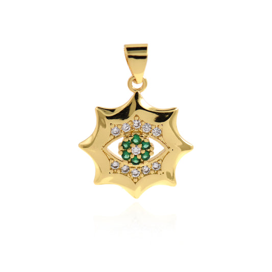 CZ Evil Eye Pendant-18K Gold plated Evil Eye Charm 22mm