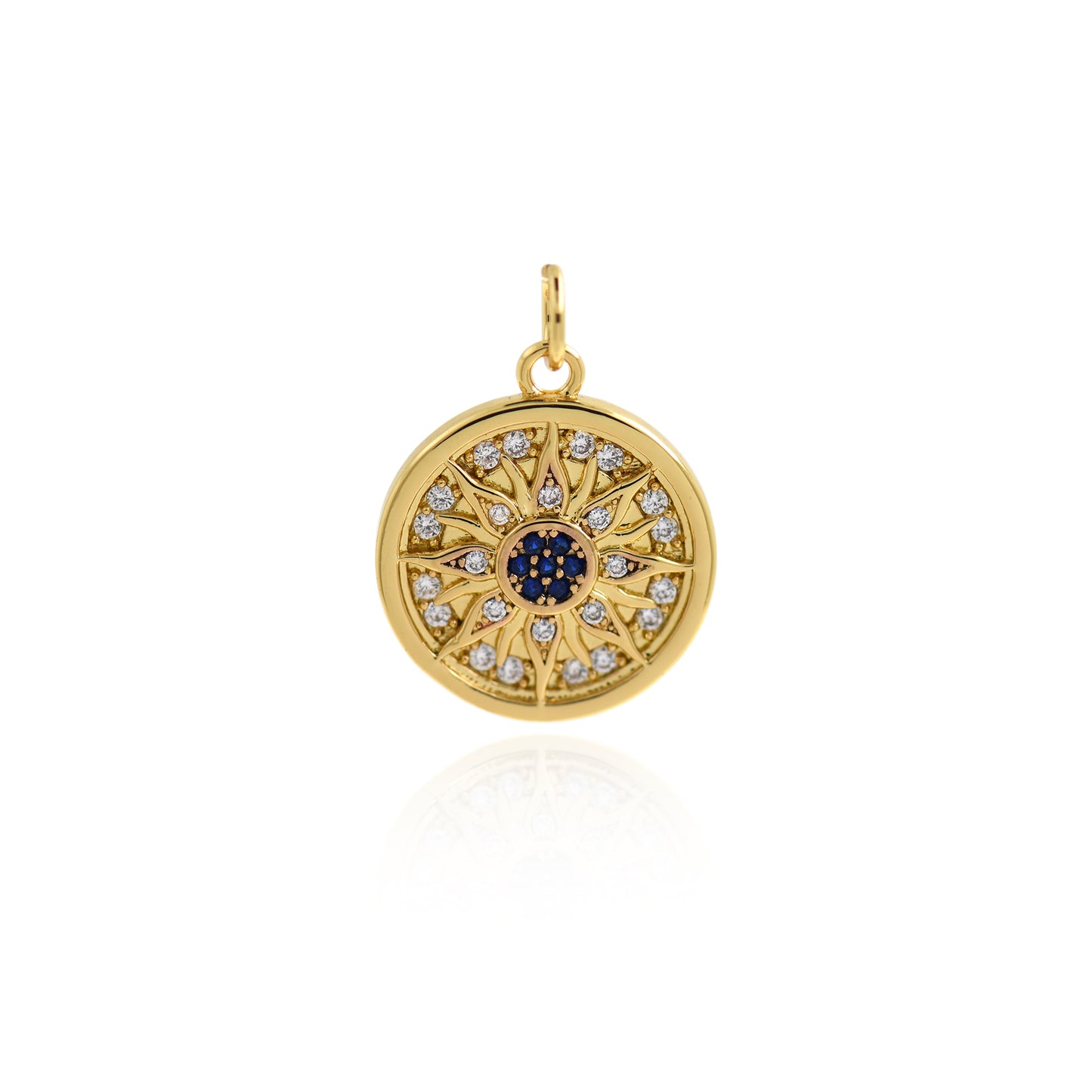 18K filled Gold Devil's Eye Sun Medal Pendant with Diamonds 16mm