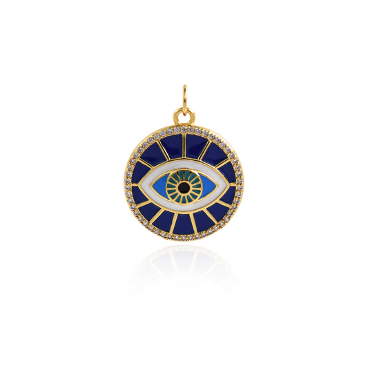 Blue Enamel Evil Eye Pendant,18K Gold Filled Dainty Evil Eye Charm 19mm