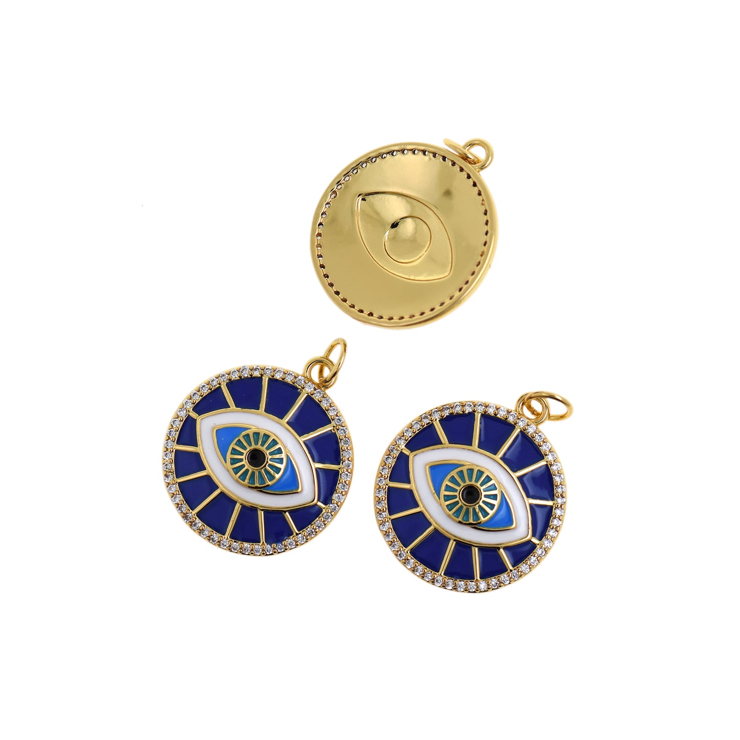 Blue Enamel Evil Eye Pendant,18K Gold Filled Dainty Evil Eye Charm 19mm