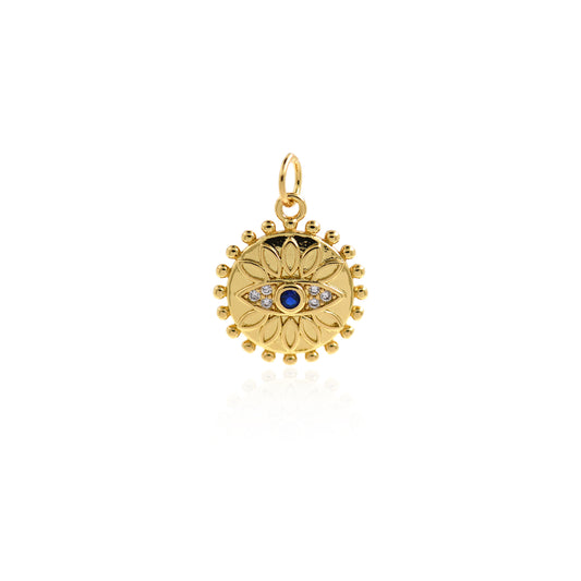 Minimalist Evil Eye Necklace Pendant,Dainty Gold Filled Eye Charm  14mm