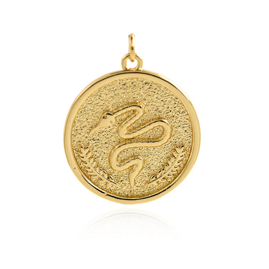 Coin Snake Pendant, Simple Brass Pendant 23mm