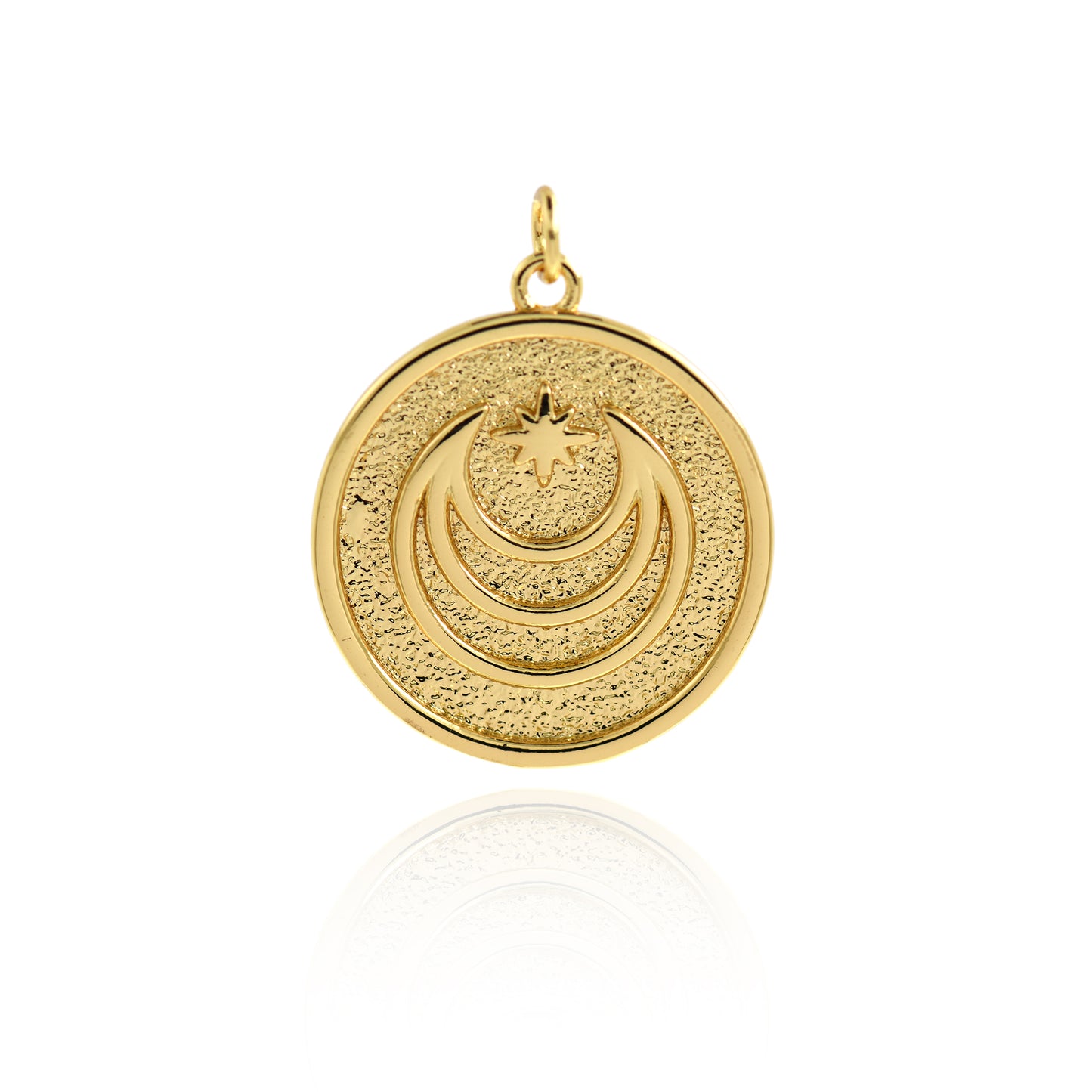 Moon and Star Pendant, 18K Gold Filled Coin Charm 23mm