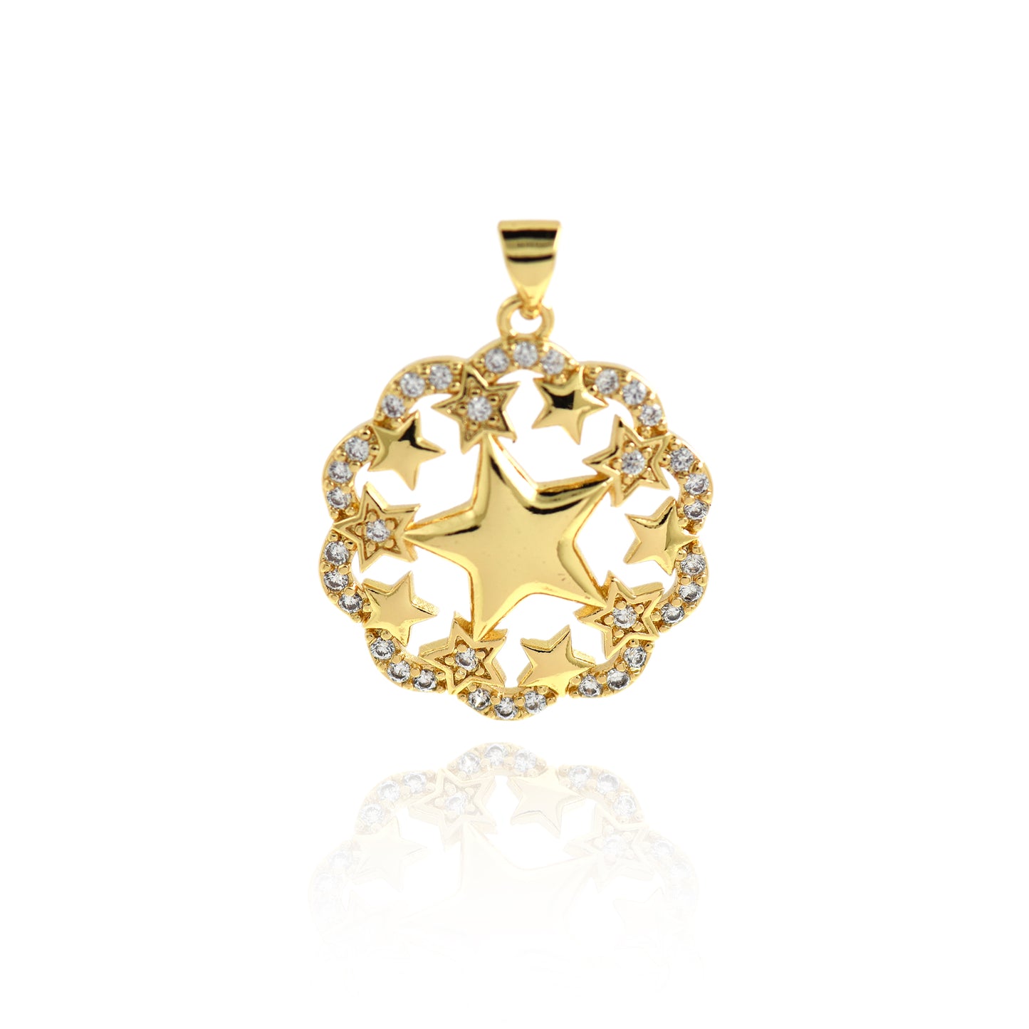 Flower Heart Pendant, Brass Set with Diamond Pendant 24mm