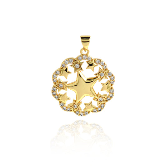 Flower Heart Pendant, Brass Set with Diamond Pendant 24mm