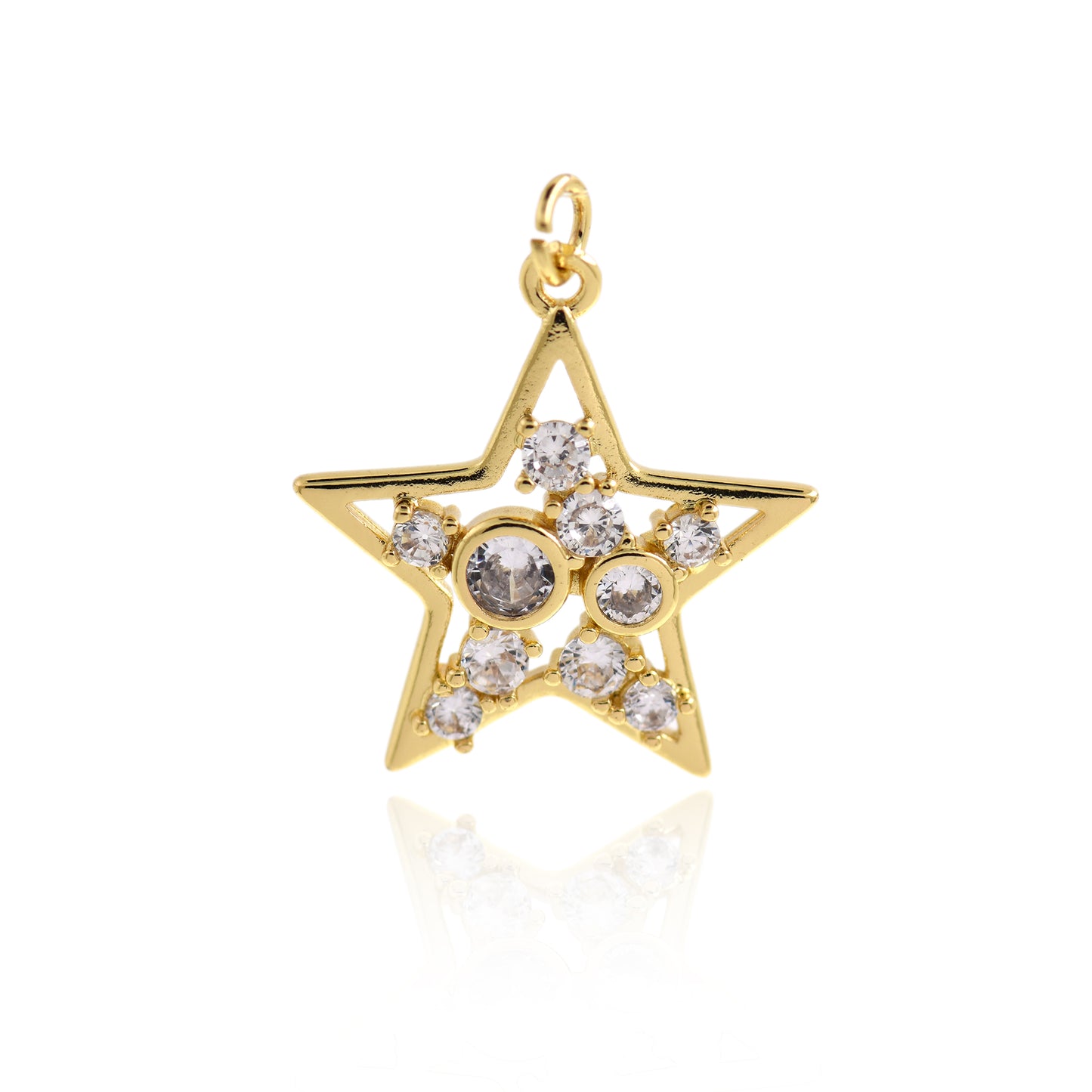 CZ Micro Pave Star Necklace Charms,18k Gold Filled Lucky Star Jewelry Accessories 24x23mm