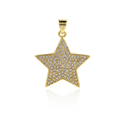 Minimalist 18k Gold Filled Star Pendant,CZ Pave Lucky Star Necklace 24x23mm