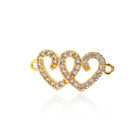 Micropavé Gold Plated Hollow Heart Connector 25x11mm