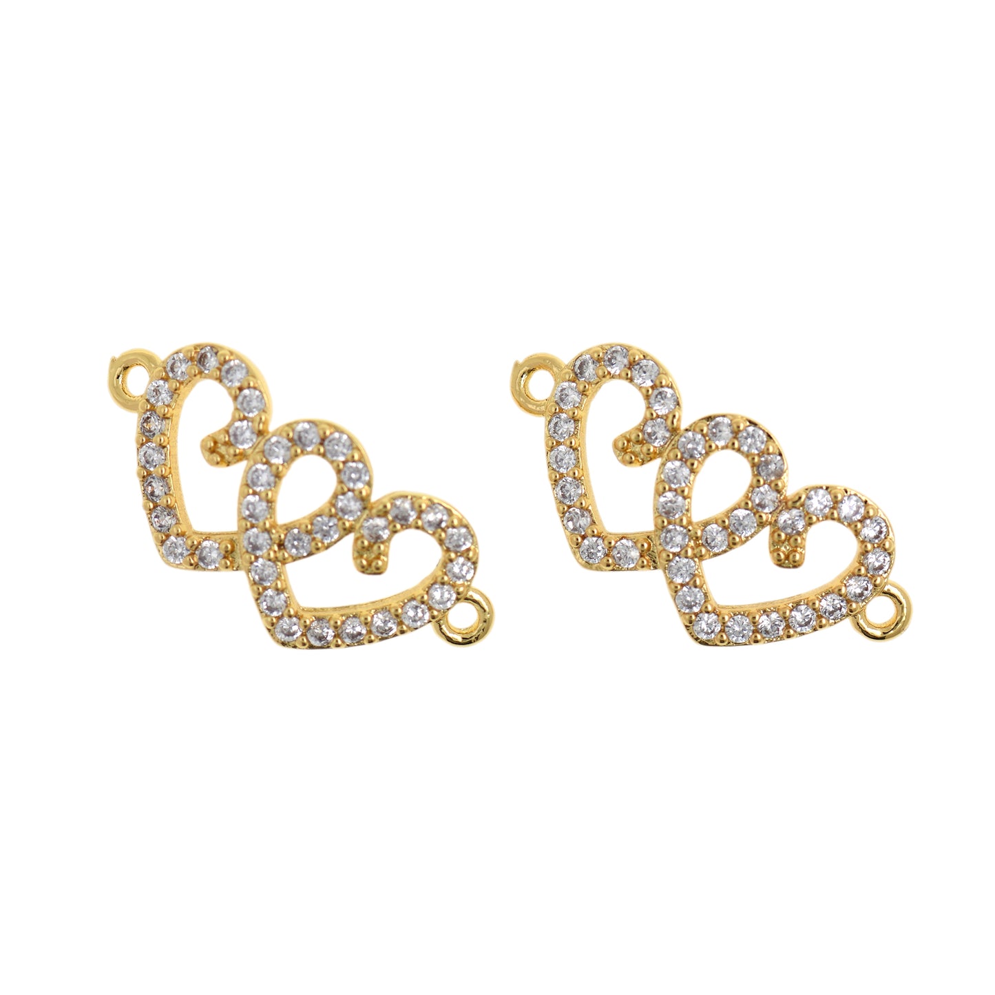 Micropavé Gold Plated Hollow Heart Connector 25x11mm