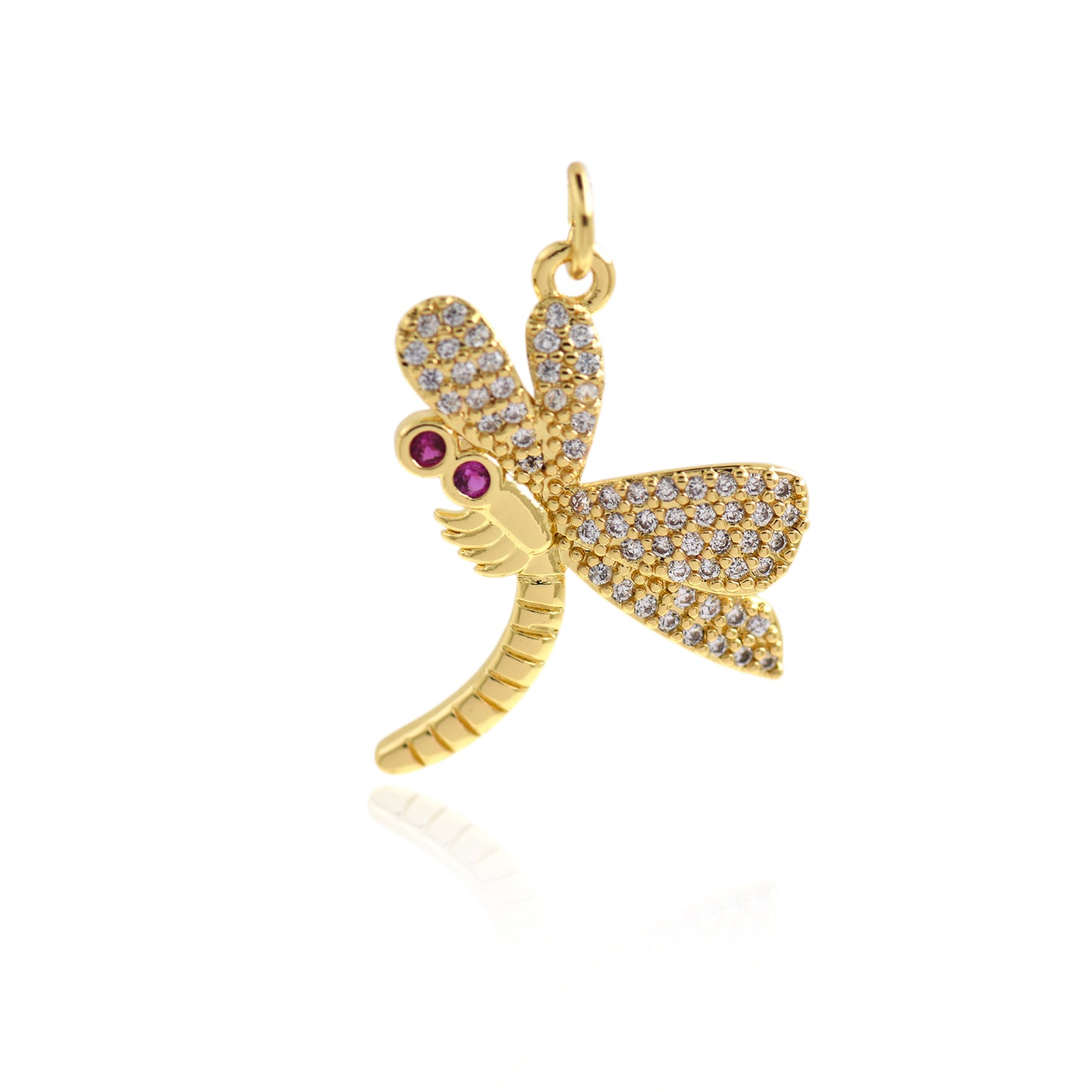 18K Brass Set with Zircon Dragonfly Pendant 26x23mm