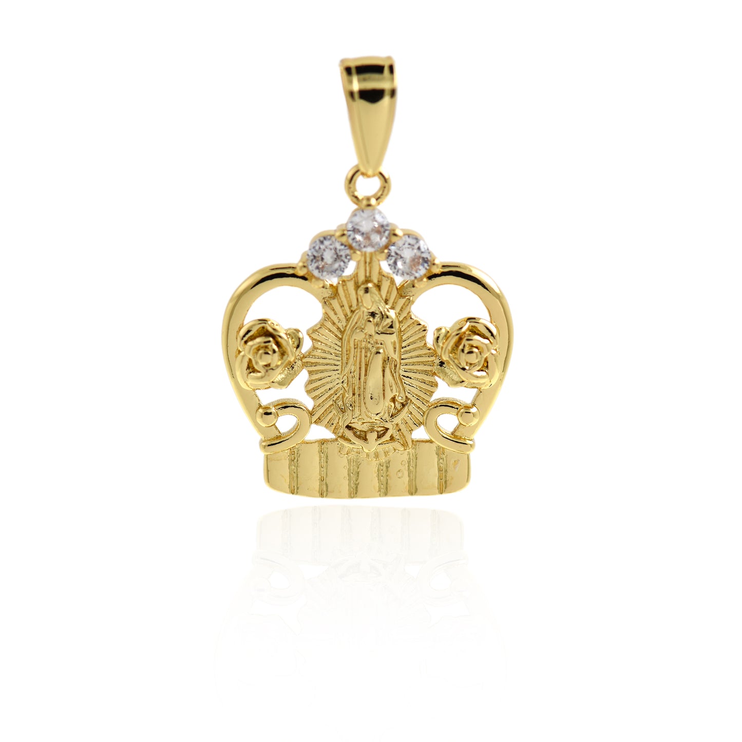 18K Filled Gold Crown Virgin Mary Pendant  27x23mm