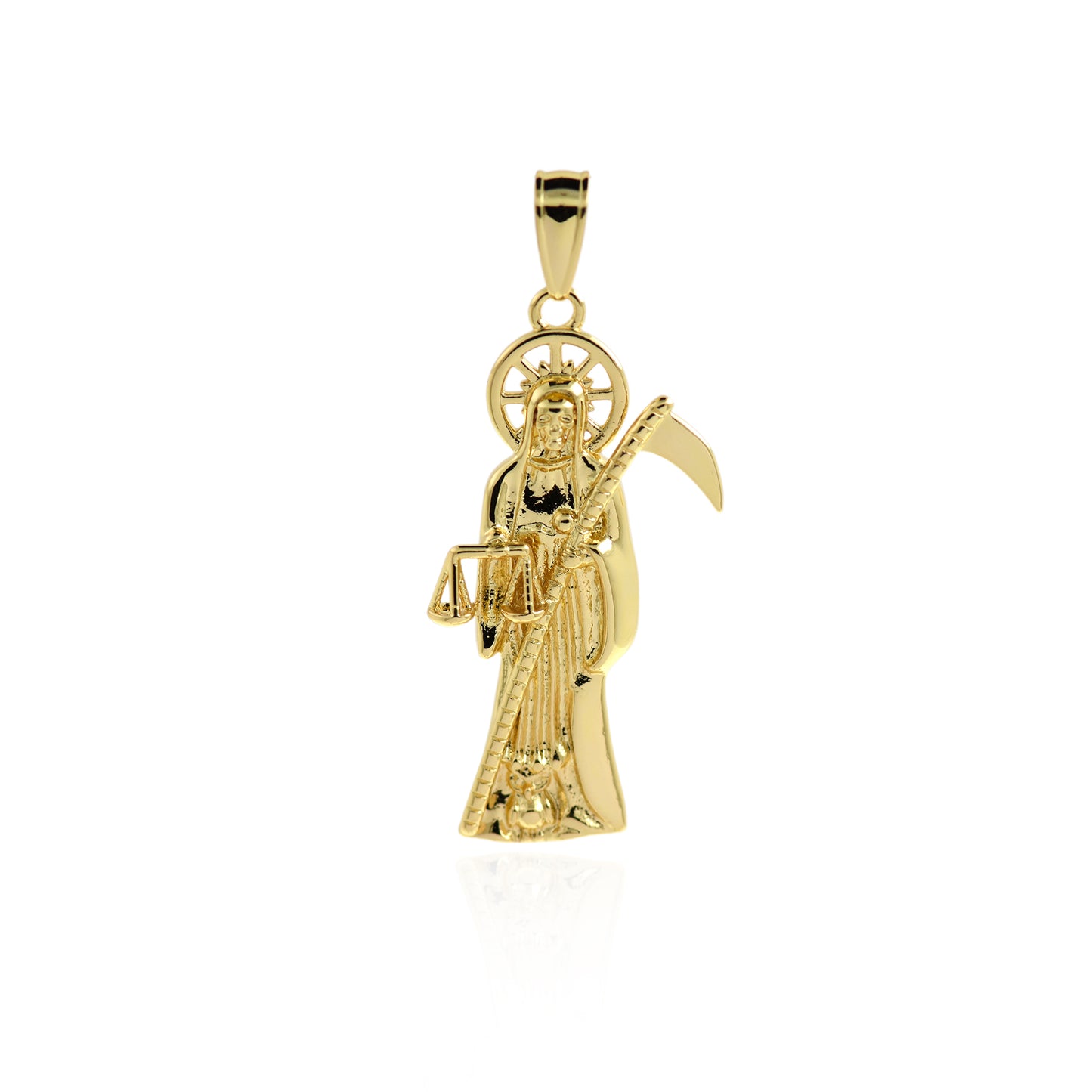 18K Gold Plated Santa Muerte Pendant 43x22mm