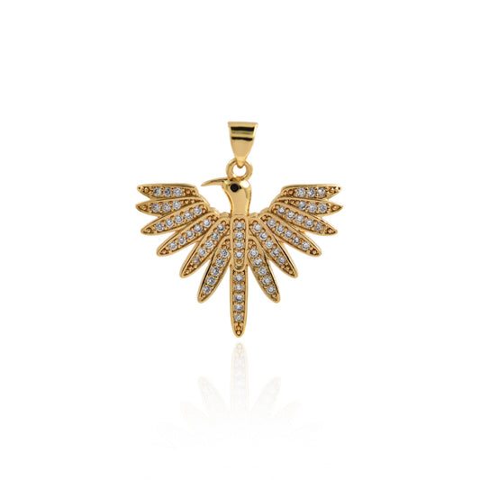 18K Filled Gold Flying Bird Charm, Vintage Bird Pendant 27x24mm