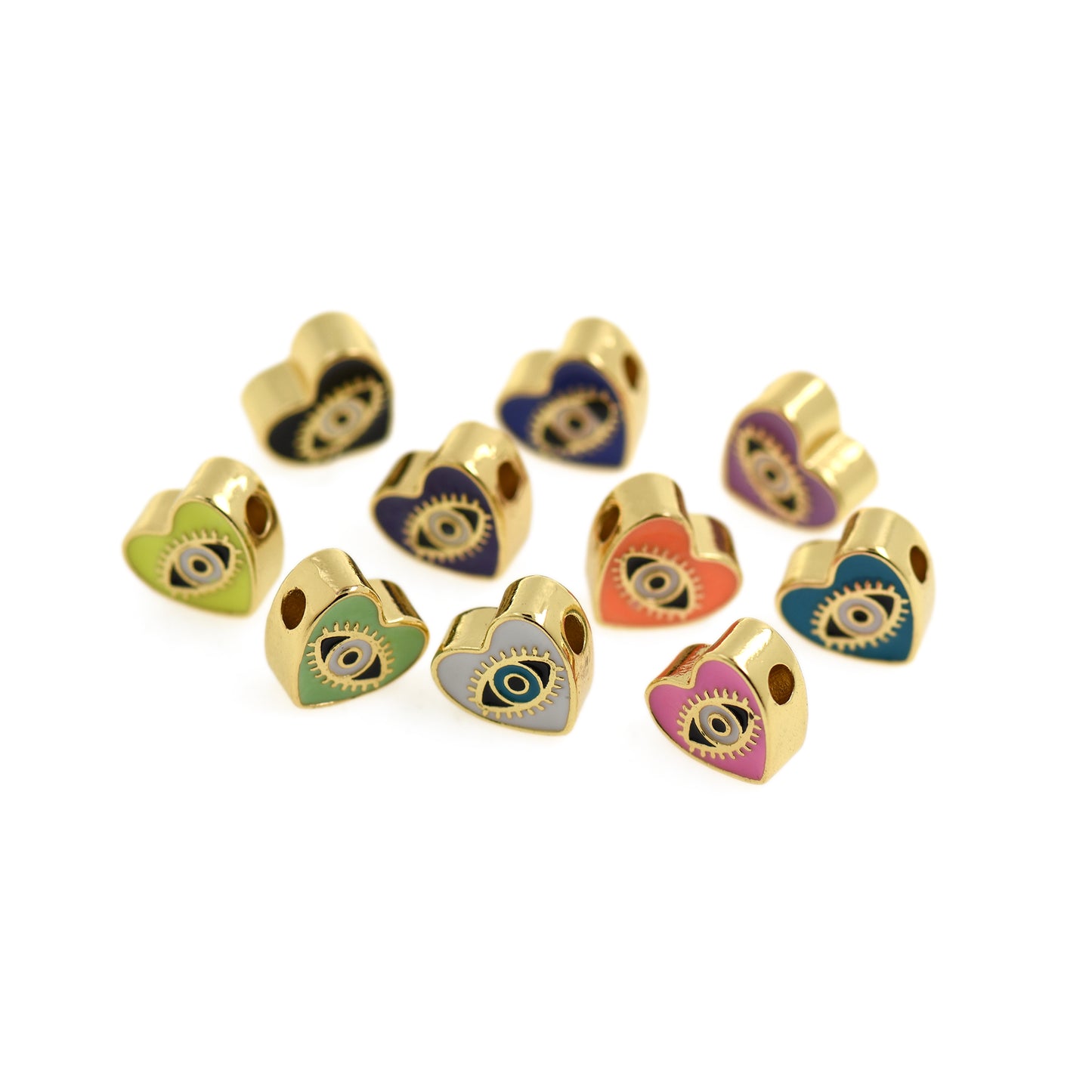 18k Yellow Gold Filled Enamel Evil Eye Beads 10x9mm