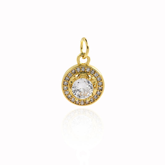 18K Filled Gold Round Rhinestone Pendant 10.5mm