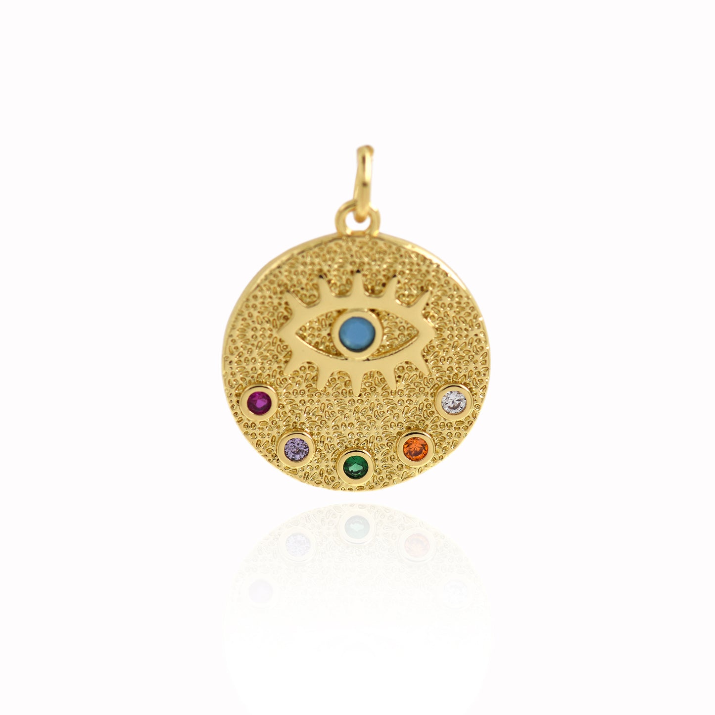 Round Evil Eye Pendant, Evil Eye Pendant in 18K Filled Gold 18mm