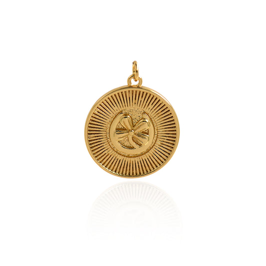 18K Filled Gold Round Flower Pendant, Geometric Charm 23mm