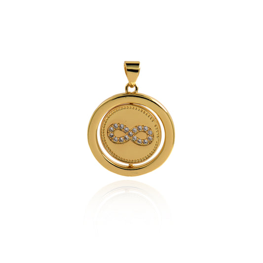 18K Filled Gold Round Figure 8 Pendant, Geometric Charm 20mm